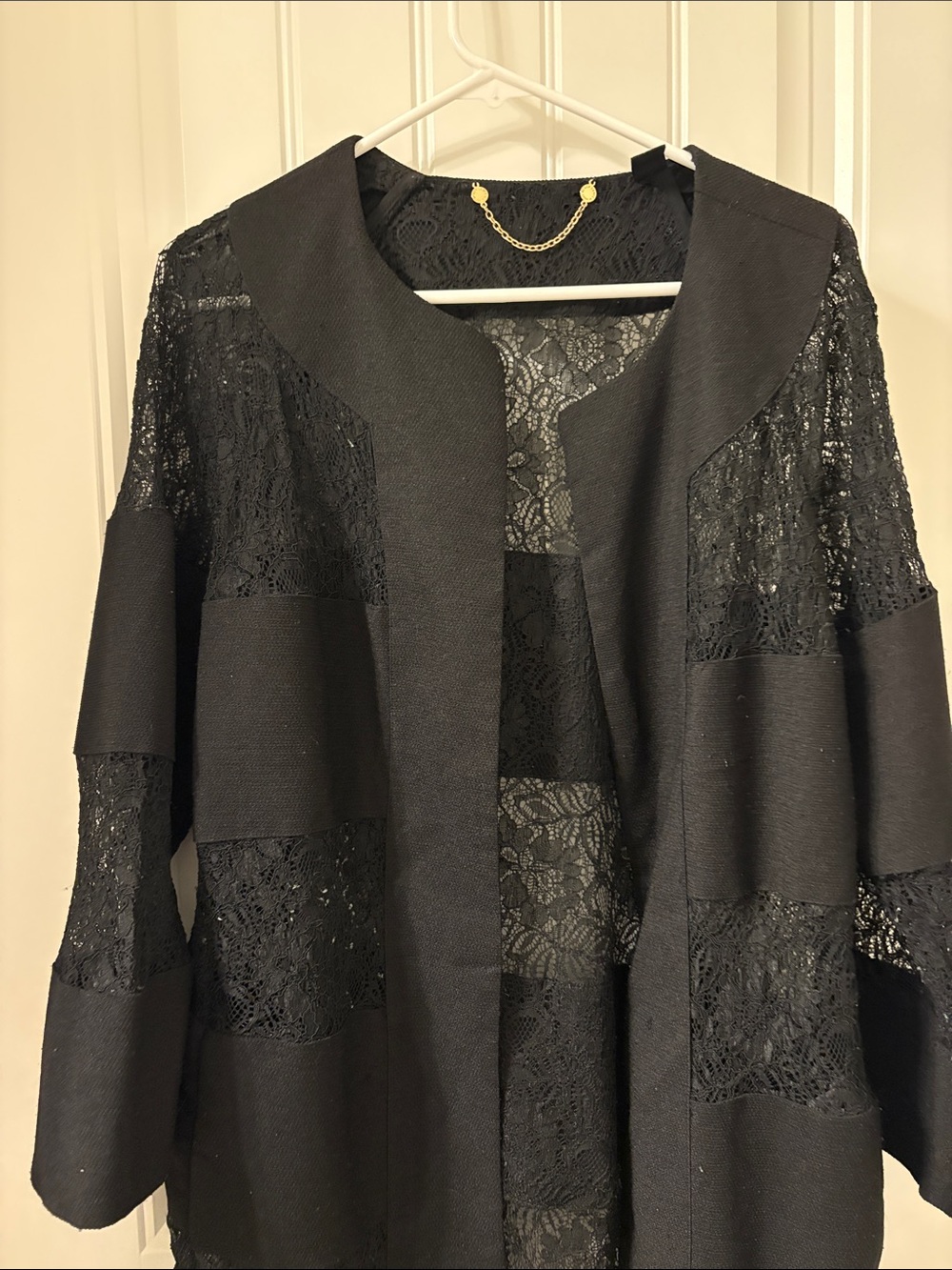 Black Label Black Lace Panel Open Front Coat